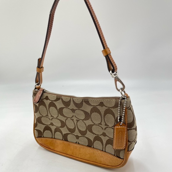 Coach Handbags - Vintage Coach Signature Logo Demi Hampton Small Leather Canvas Shoulder Hand Bag